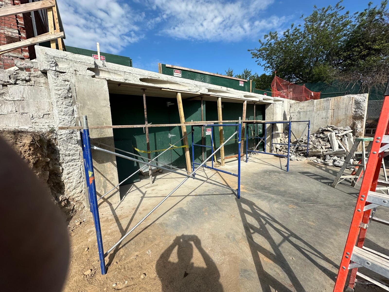 Egress walkout entrance with block walls under construction - Queens NY